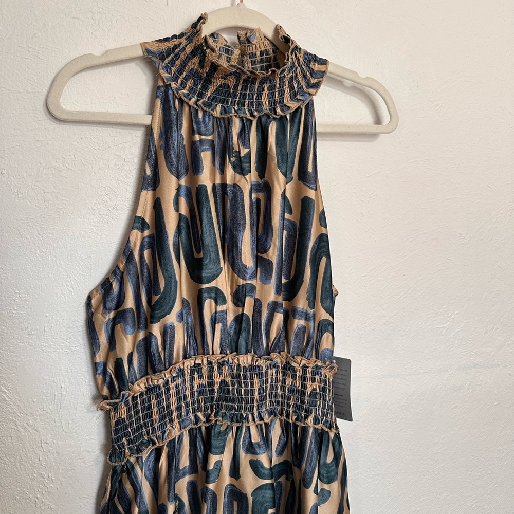 NWT MELLODAY Abstract Print Dress in Blue and Taupe - Picture 6 of 6